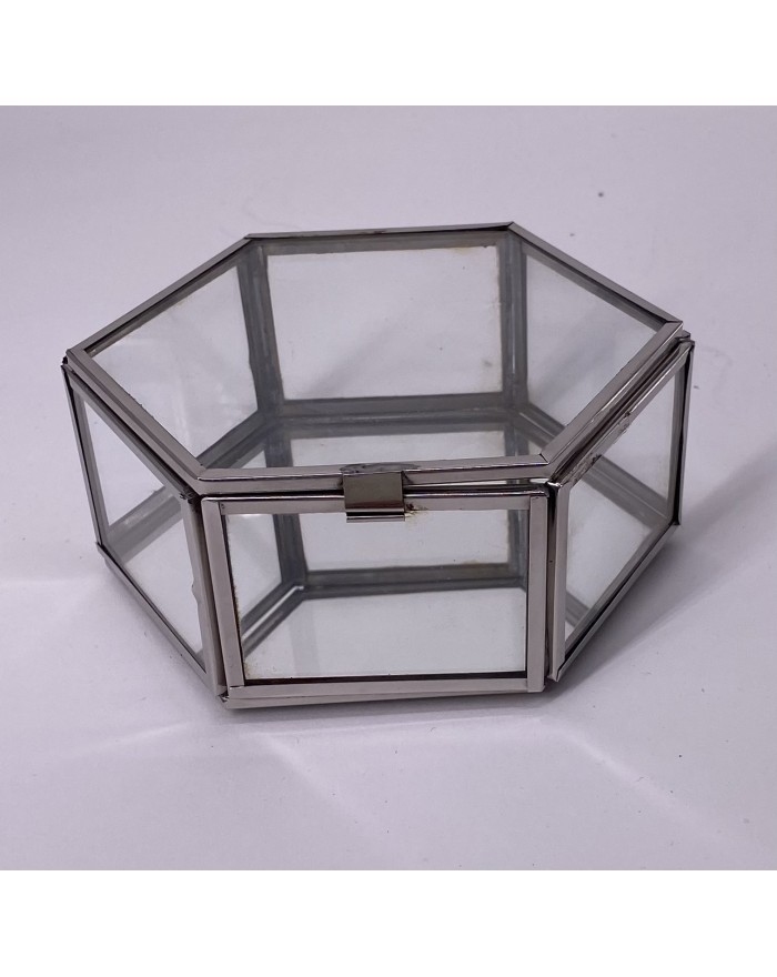 BOITE HEXAGONALE VERRE & METAL 12X11X5CM