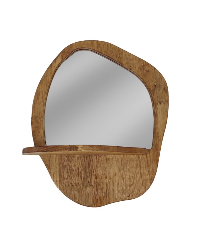 MIROIR ETAGERE BOIS MASSIF HEVEA 40X33X12,2 CM