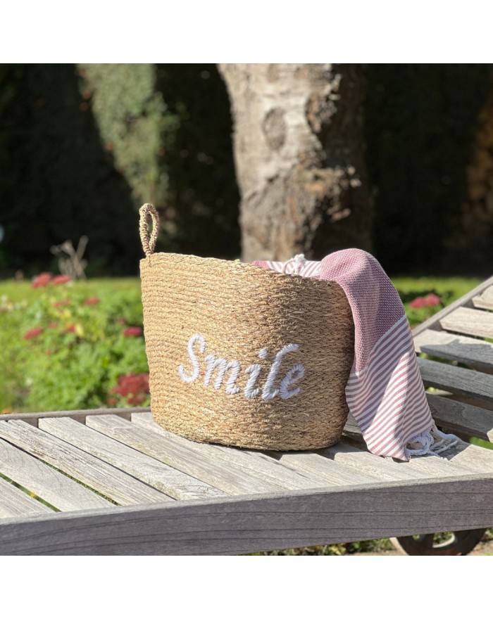 PANIER  JONC BRODERIE SMILE 38X26CM