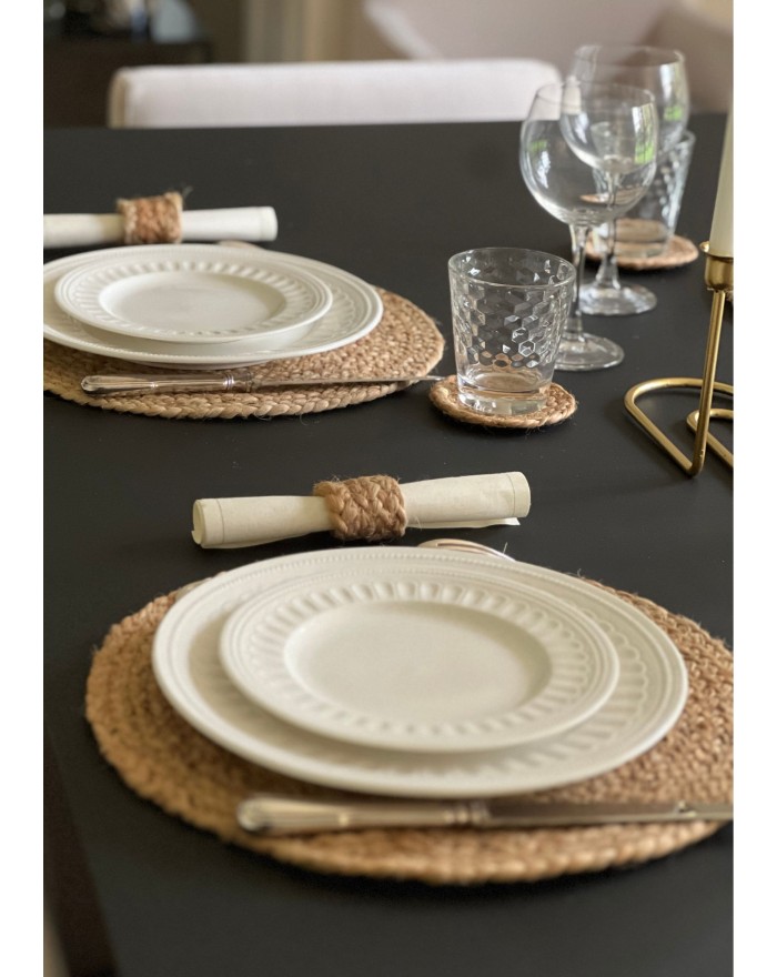 COFFRET 4 SETS TABLE + 4 RONDS SERVIETTE + 4 DESSOUS VERRE JUTE