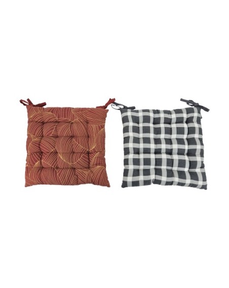 GALETTE CHAISE COTON IMP.ROUGE/GRIS 40X40CM