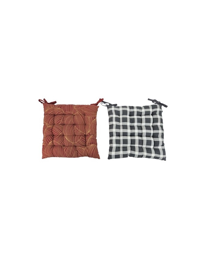 GALETTE CHAISE COTON IMP.ROUGE/GRIS 40X40CM