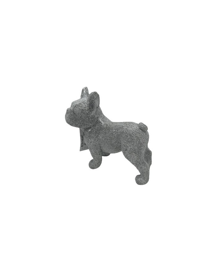 BOULEDOGUE RESINE ARGENTEE H20CM