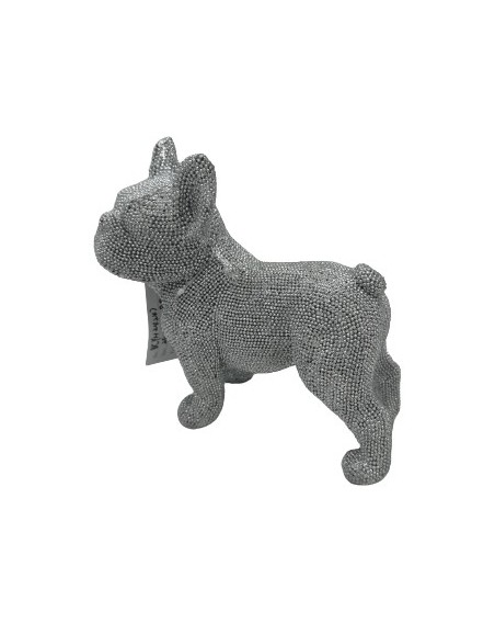 BOULEDOGUE RESINE ARGENTEE H20CM