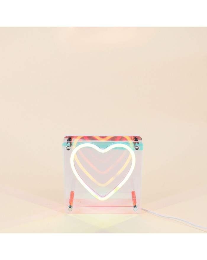 CADRE NEON COEUR DOUBLE USB 15X15CM