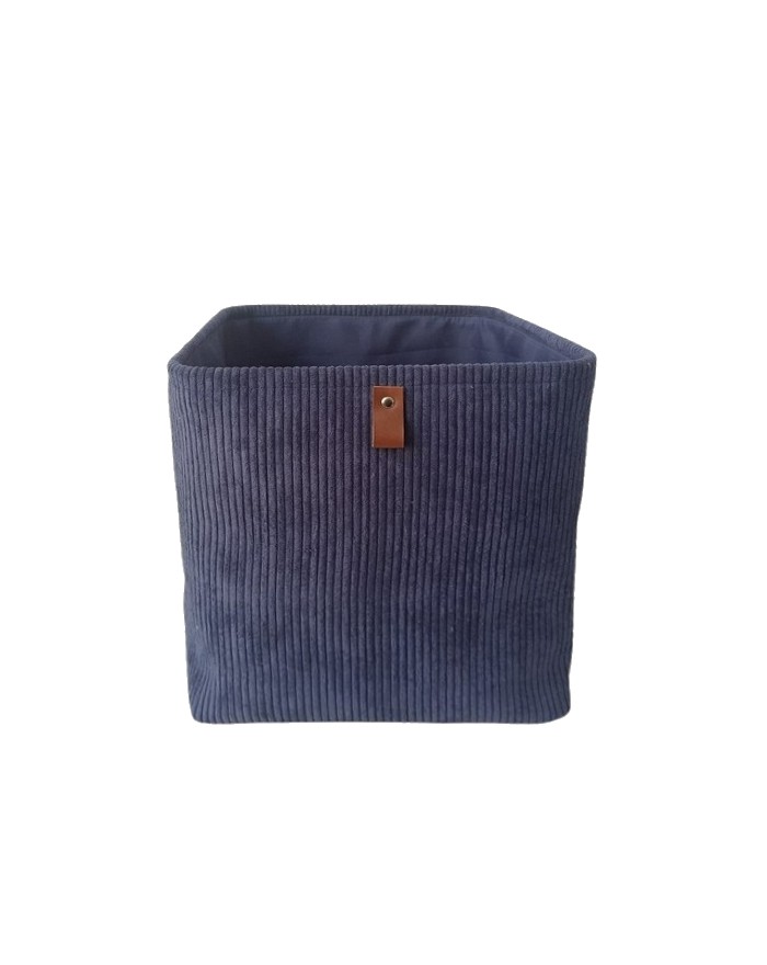 PANIER CUBE VELOURS BLEU PATTE PU 31X3CM