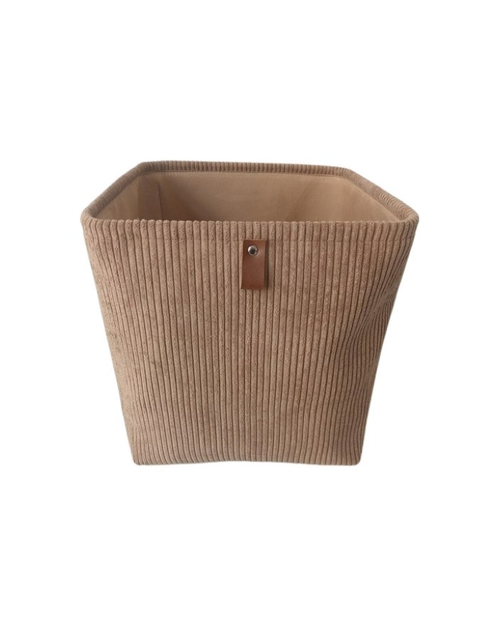 PANIER CUBE VELOURS MARRON PATTE PU 31X3CM