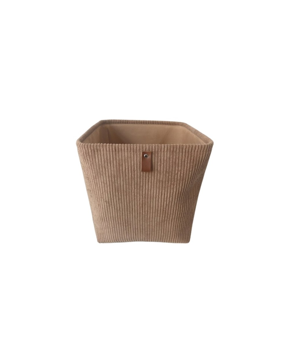 PANIER CUBE VELOURS MARRON PATTE PU 31X3CM