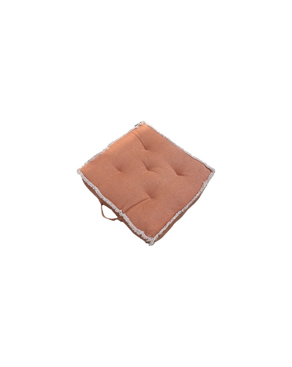 COUSSIN DE SOL COTON NATTE A FRANGES TERRACOTTA 65X65CM