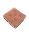 COUSSIN DE SOL COTON NATTE A FRANGES TERRACOTTA 65X65CM
