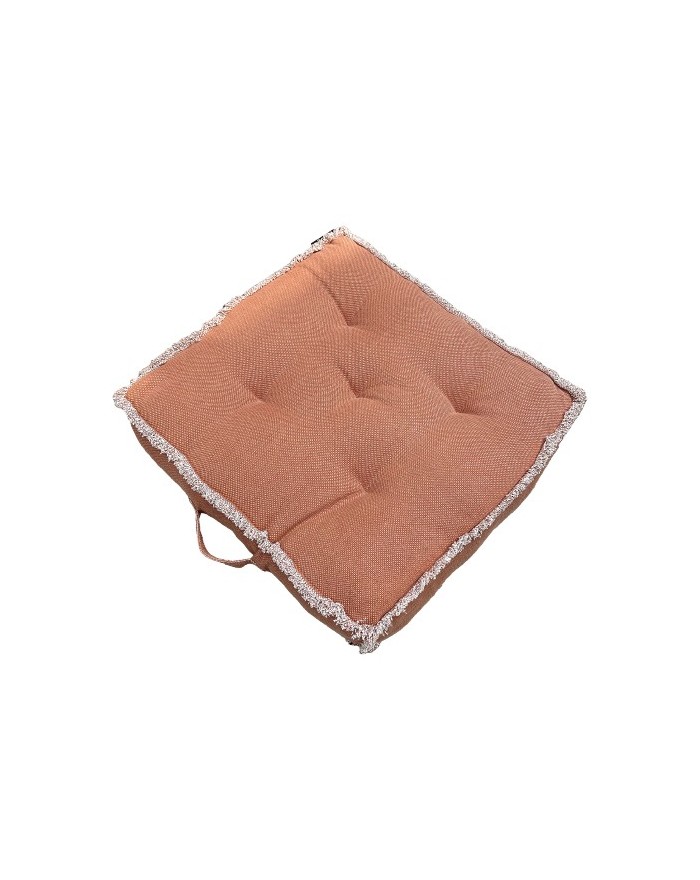 COUSSIN DE SOL COTON NATTE A FRANGES TERRACOTTA 65X65CM
