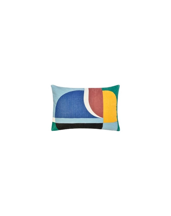 COUSSIN  VELOURS  IMPRIME REBRODE PATCHS COULEURS 30X50CM