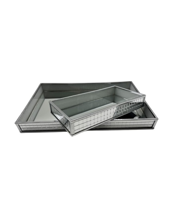 PLATEAU FACETTES MIROIR 24X14CM