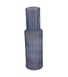 VASE VERRE BLEU LIGNES RELIEF H25CM