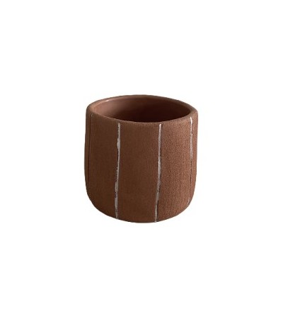 CACHE POT CIMENT TERRACOTA  LIGNES 15CM