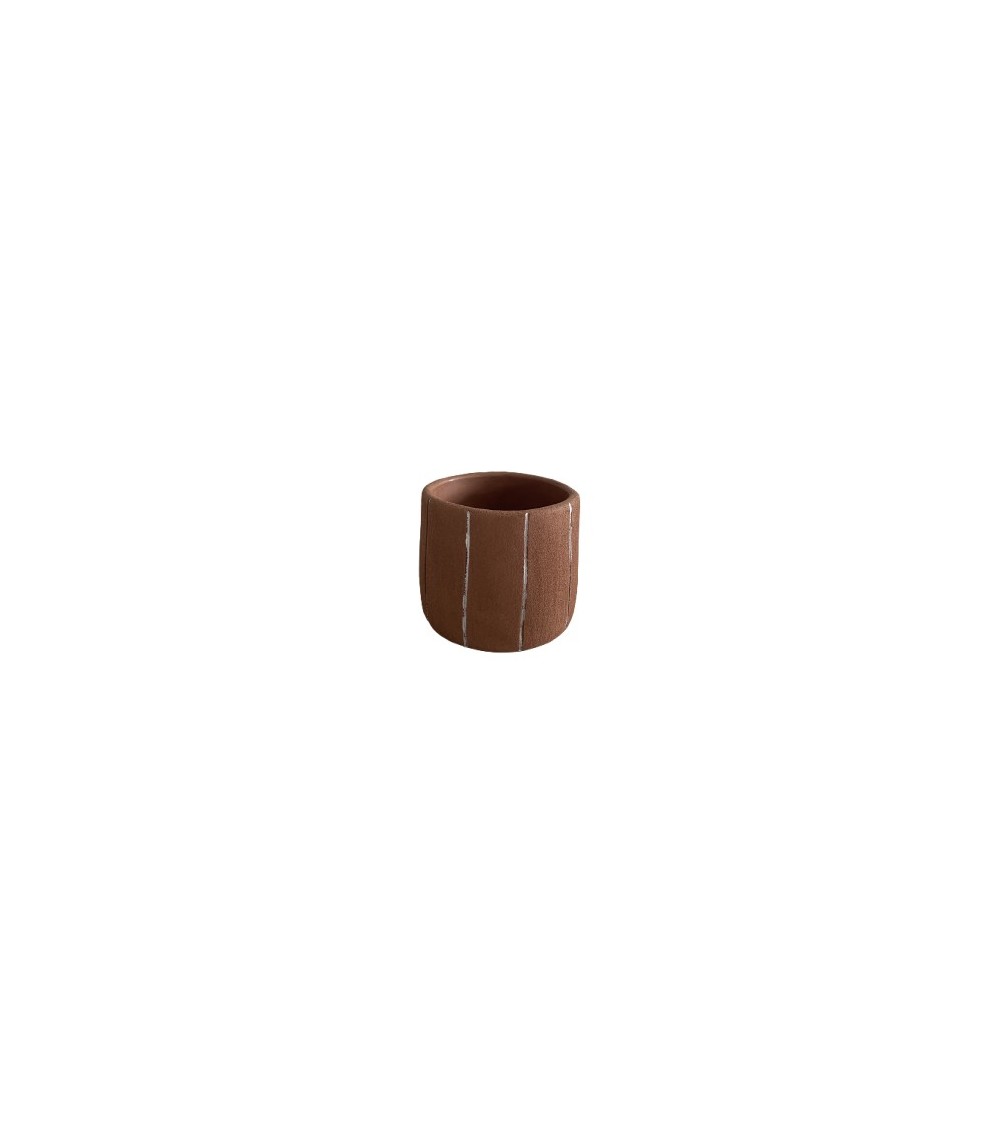 CACHE POT CIMENT TERRACOTA  LIGNES 15CM