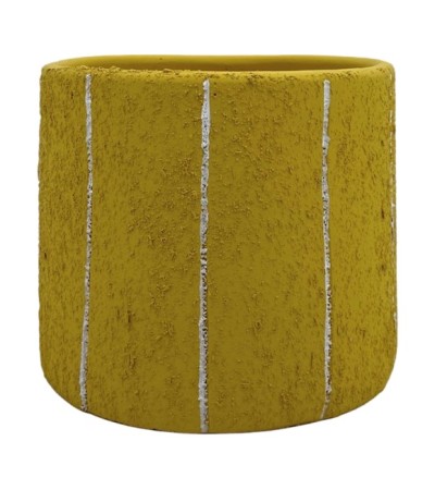 CACHE POT CIMENT JAUNE  LIGNES 15CM