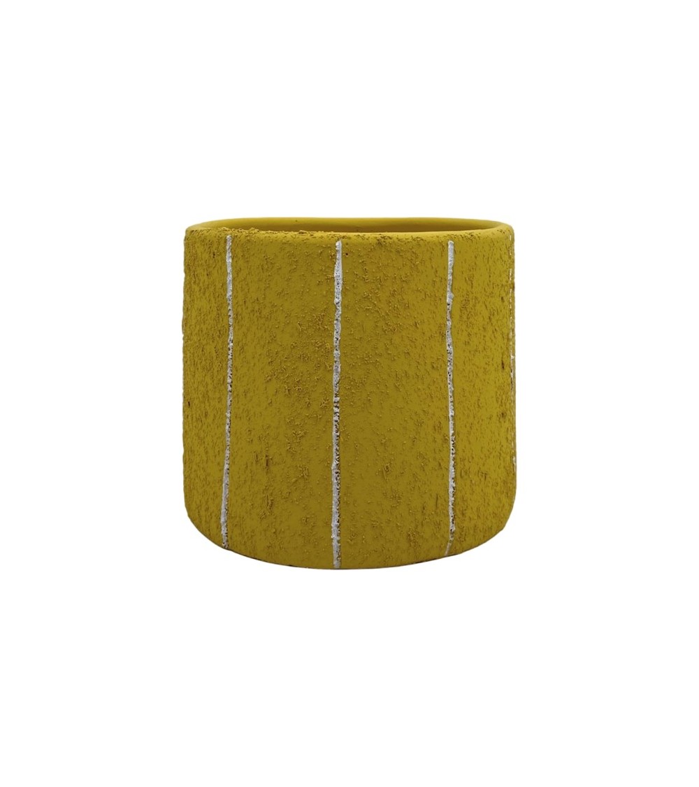 CACHE POT CIMENT JAUNE  LIGNES 15CM