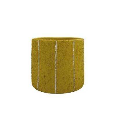 CACHE POT CIMENT JAUNE  LIGNES 13CM