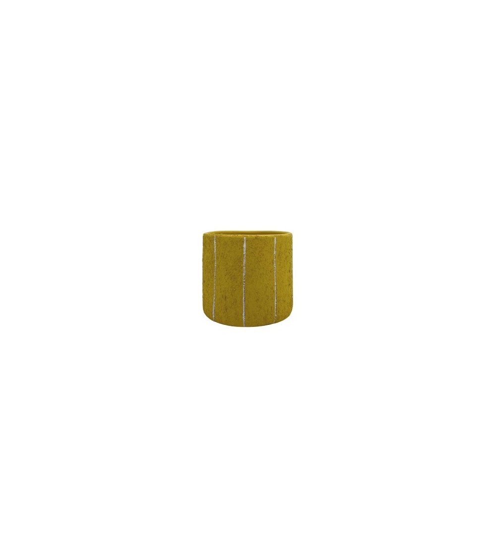 CACHE POT CIMENT JAUNE  LIGNES 13CM