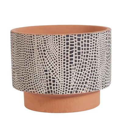 CACHE POT TERRE CUITE  DECOR RELIEF D.20CM
