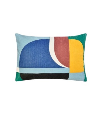 COUSSIN  VELOURS  IMPRIME REBRODE PATCHS COULEURS 30X50CM