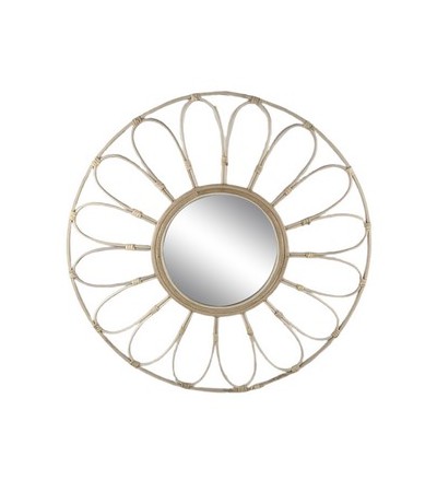 MIROIR ROTIN MOTIF FLEUR DIA 50 CM