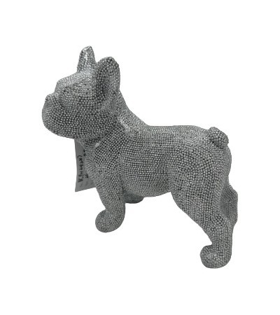BOULEDOGUE RESINE ARGENTEE H20CM