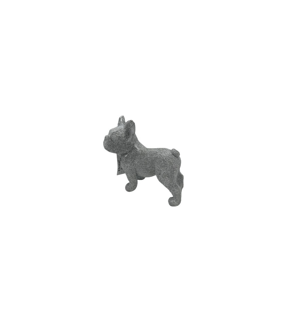 BOULEDOGUE RESINE ARGENTEE H20CM
