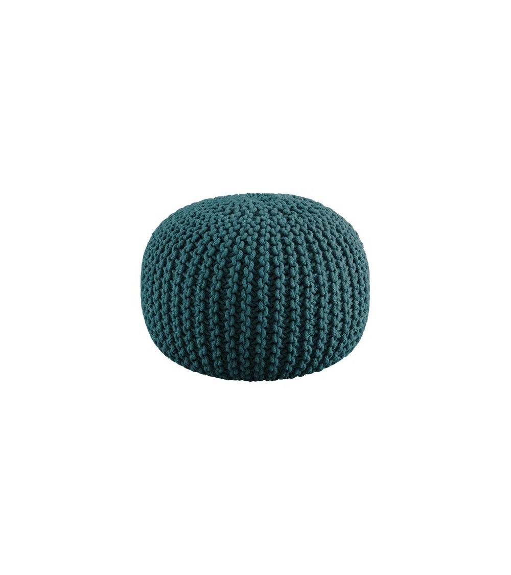 POUF TRICOT DIA 40 HT 30 CM  BLEU CANARD
