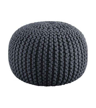 POUF TRICOT DIA 40 HT 30 CM  GRIS