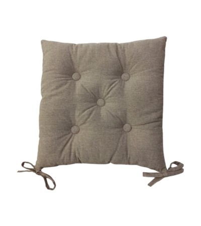 GALETTE CHAISE CHAMBRAY CARREE UNIE CAPITONNEE 5 BOUTONS TAUPE