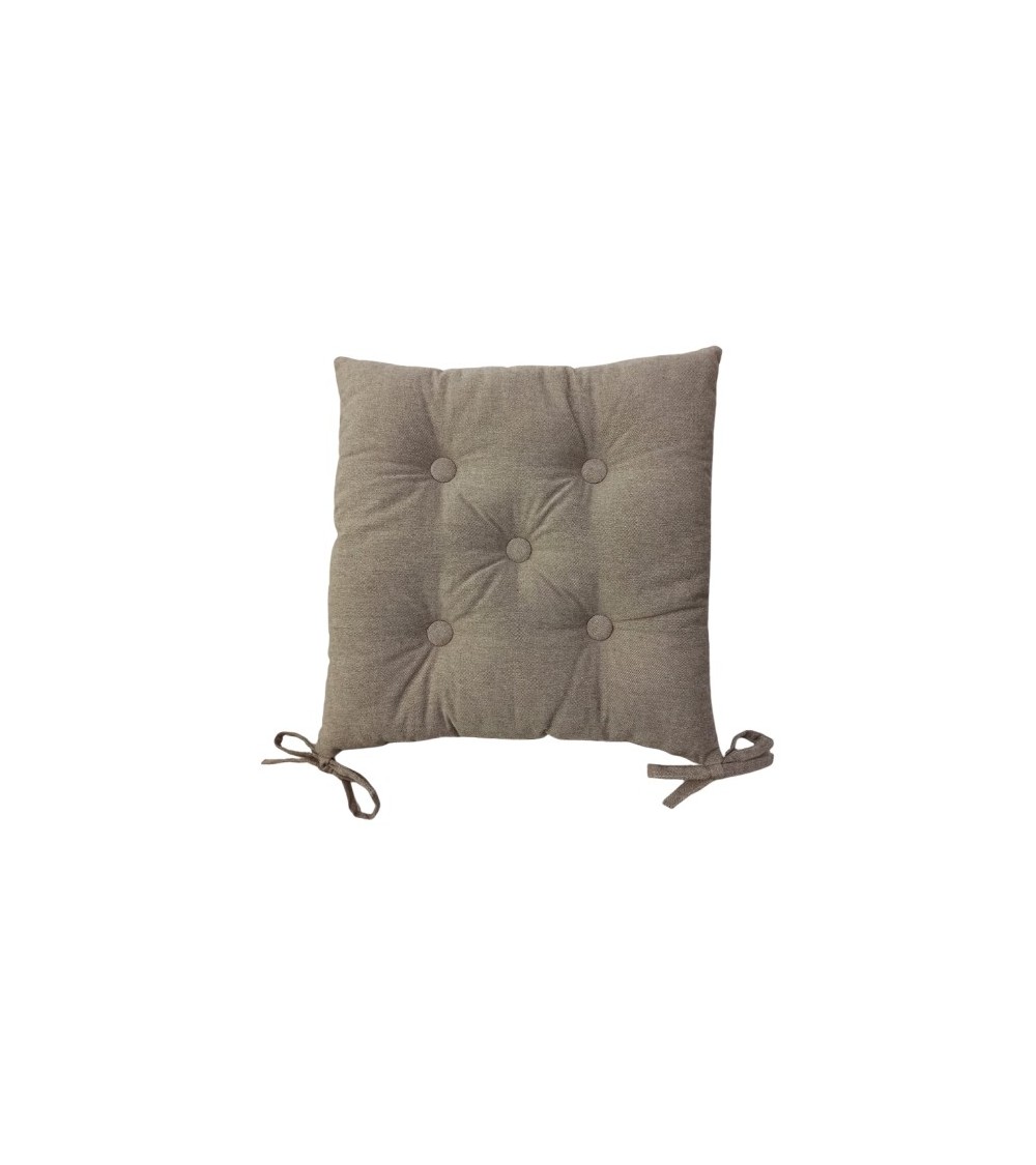 GALETTE CHAISE CHAMBRAY CARREE UNIE CAPITONNEE 5 BOUTONS TAUPE