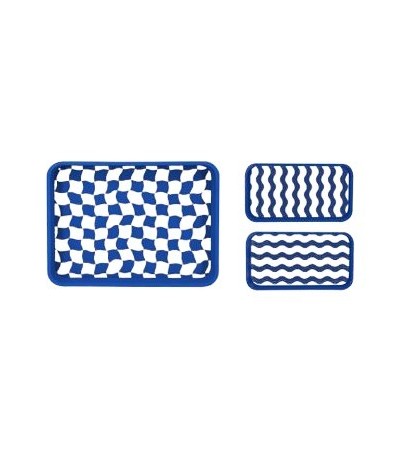 PLATEAUX DAMIERS ET RAYURES S/3