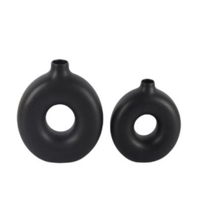 SET 2 VASES CERAMIQUE DONUTS NOIR 2 TAILLES