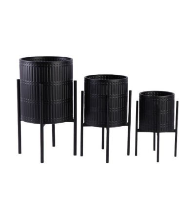 CACHE POTS SUR PIED  METAL STRUCTURE NOIR  S/3