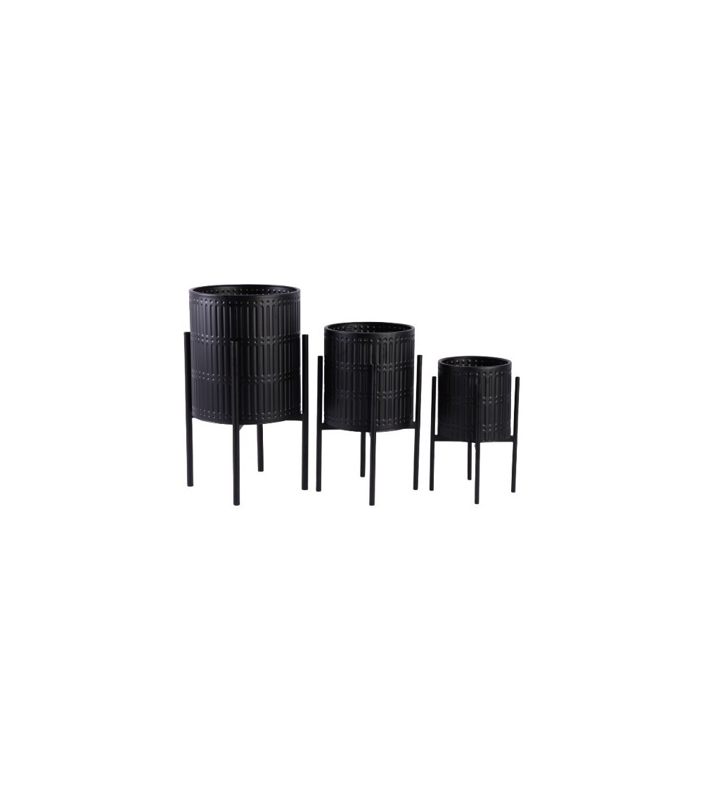 CACHE POTS SUR PIED  METAL STRUCTURE NOIR  S/3