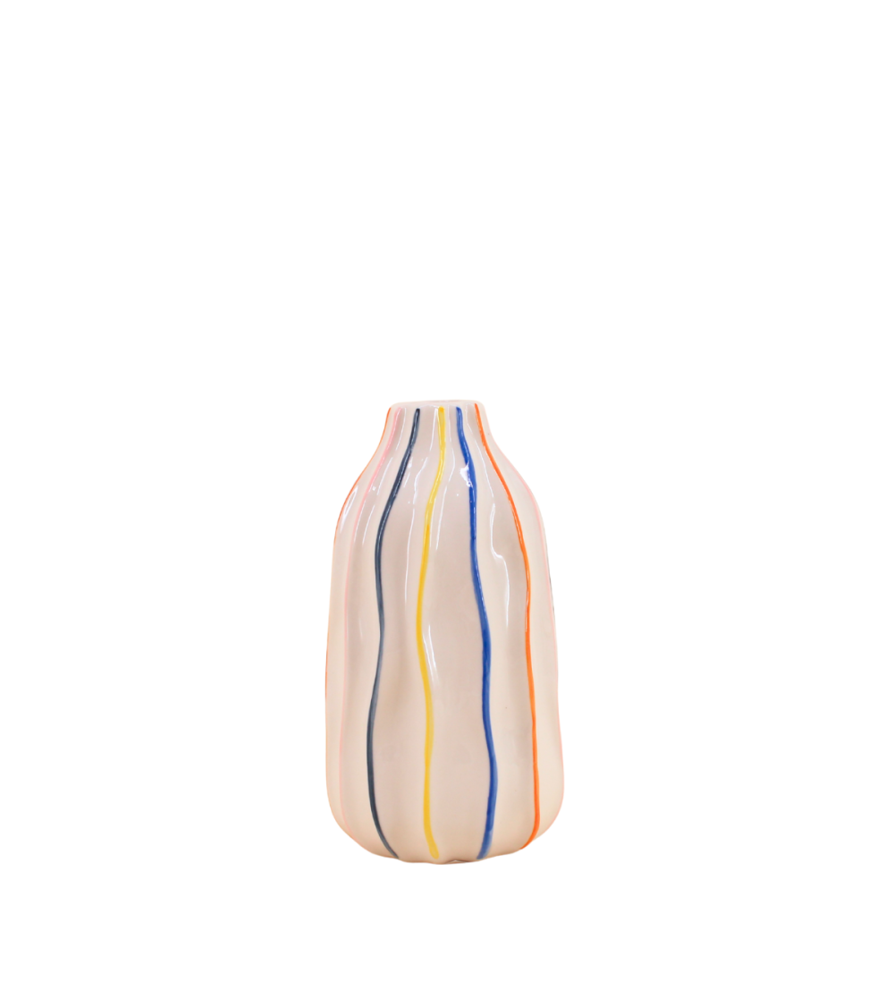 VASE CERAMIQUE LIGNES COULEURS RELIEF 9X17CM
