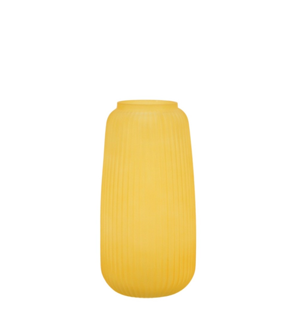 VASE  VERRE GIVRE  JAUNE H30 CM