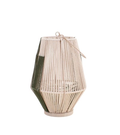 LANTERNE CORDE COTON BICOLORE ANSE METAL HT 33 DIA 25