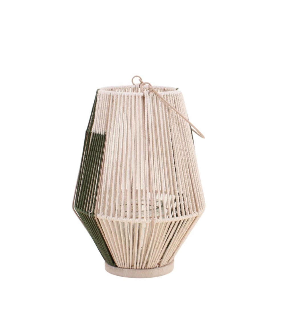 LANTERNE CORDE COTON BICOLORE ANSE METAL HT 33 DIA 25