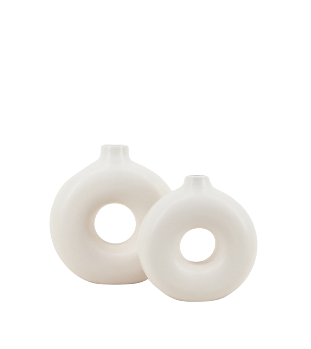 SET 2 VASES CERAMIQUE DONUTS BEIGE 2 TAILLES