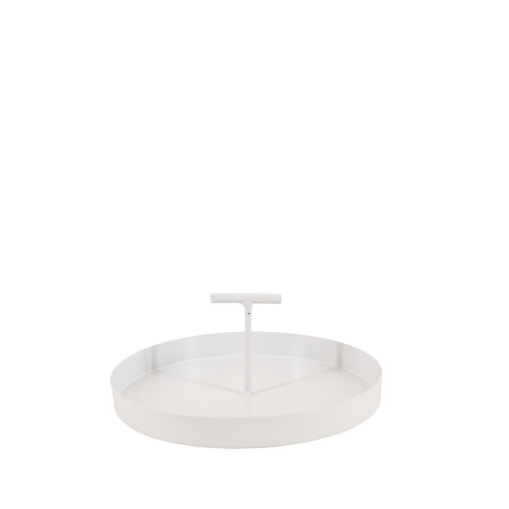 PLATEAU METAL ECRU VIDE POCHE POIGNEE CENTRALE 18CM