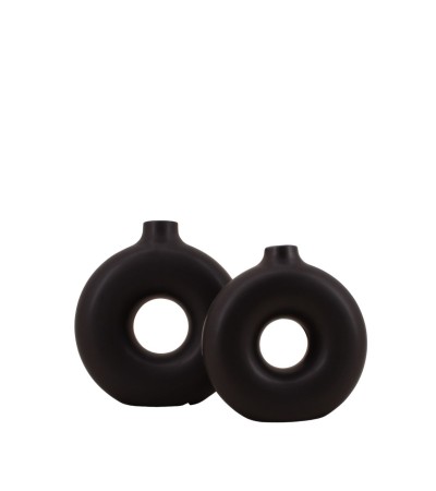 SET 2 VASES CERAMIQUE DONUTS NOIR 2 TAILLES