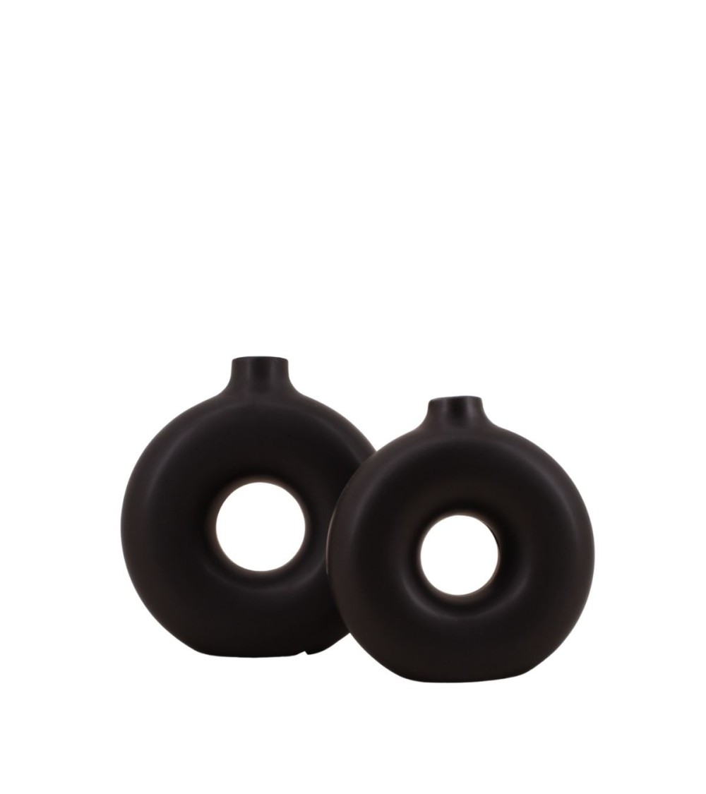 SET 2 VASES CERAMIQUE DONUTS NOIR 2 TAILLES