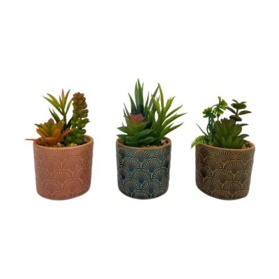 PLANTE ARTIFICIELLE SUCCULENTE POT CERAMIQUE H.13 CM