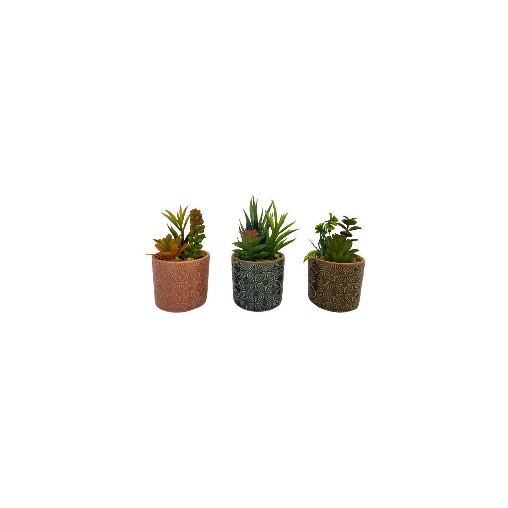 PLANTE ARTIFICIELLE SUCCULENTE POT CERAMIQUE H.13 CM