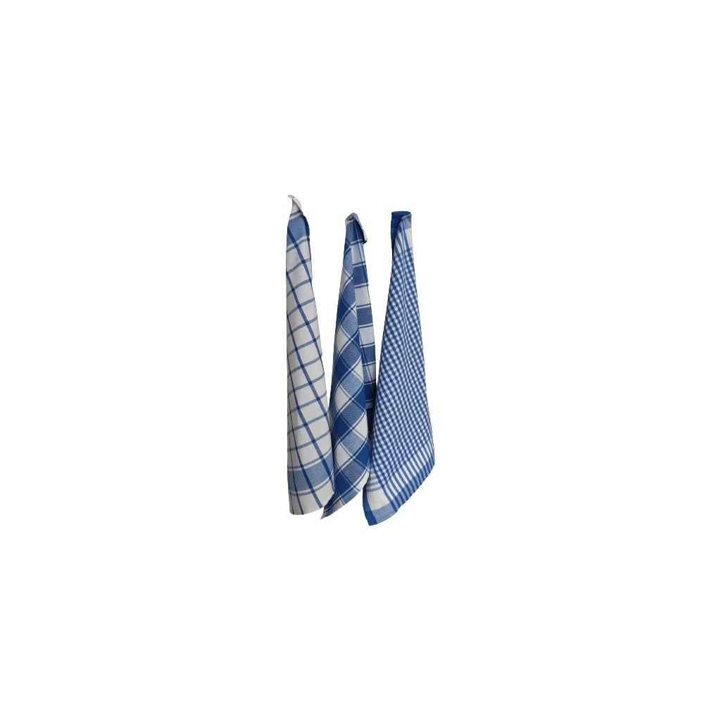 TORCHONS 100% COTON X3 BLEU/BLANC