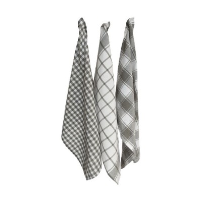 TORCHONS 100% COTON X3 GRIS/BLANC