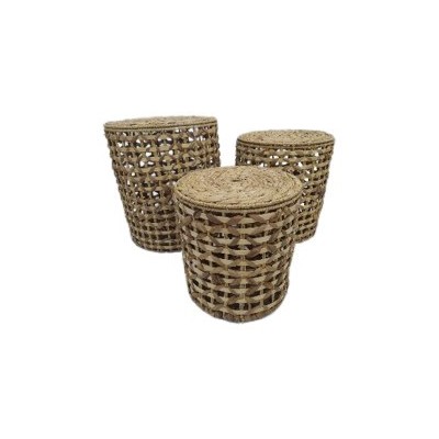 PANIER ROND AVEC COUVERCLE TRESSAGE JACINTHE LOT DE 3